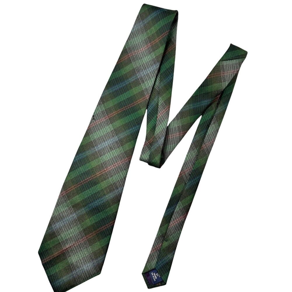 Polo Ralph Lauren Plaid Necktie Green Wool Silk Blend Tartan Preppy